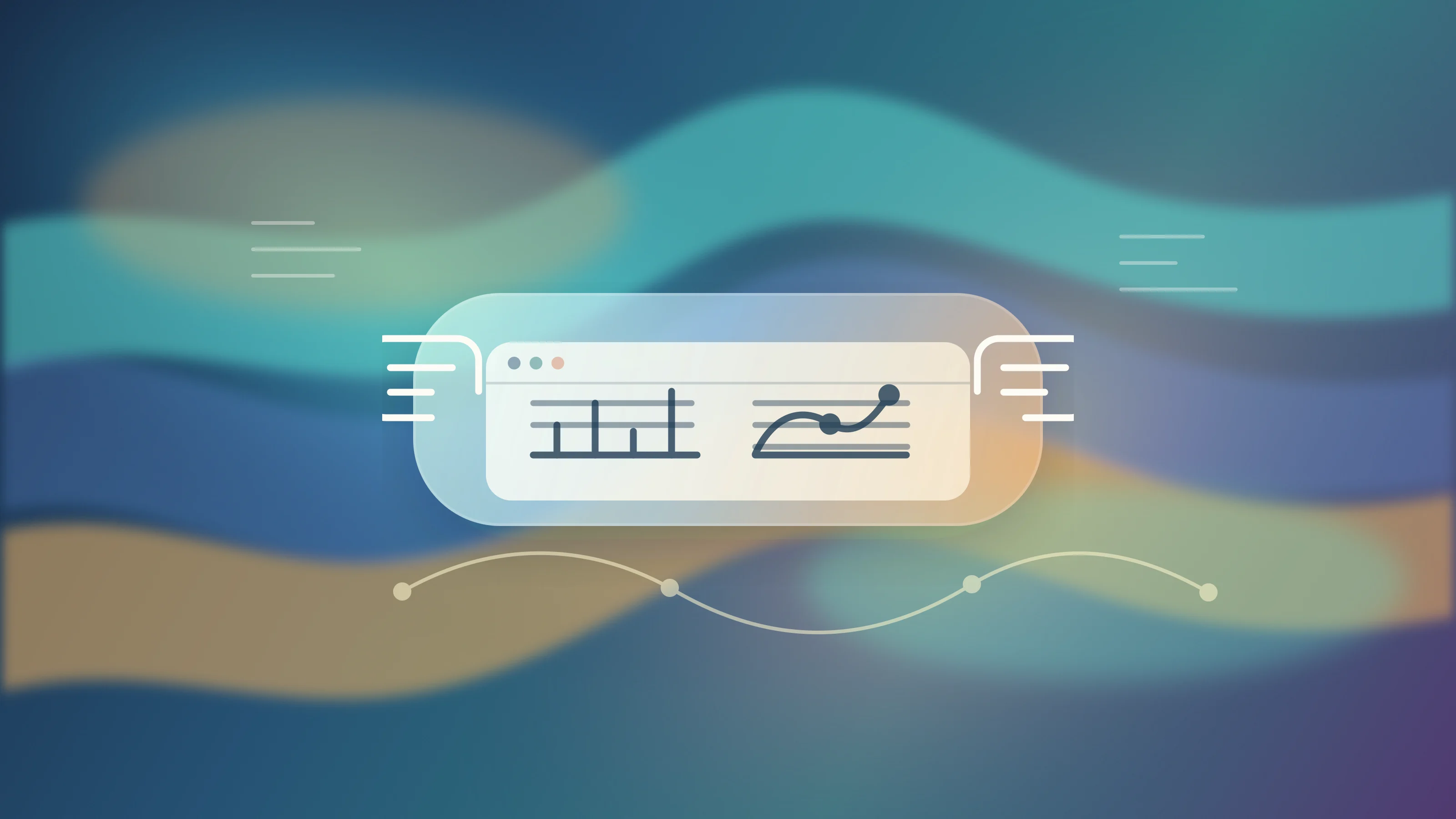 Abstract teal and amber blog artwork showing an analytics dashboard, chart cards, and a flowing data layer.